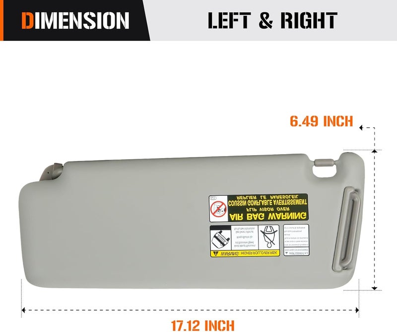 AEagle Left & Right Sun Visor for 2004-2007 Toyota Highlander, Driver & Passenger Side Grey Sunvisor Replace 74320-48260-A0 - Image 5